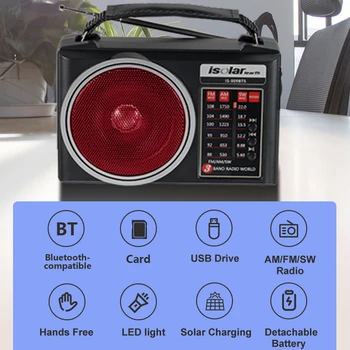 AM FM SW Solarni Disaster Radio S podržanim Napajanjem baterije Bluetooth-kompatibilni Višenamjenski Radio Led Svjetiljka Многополосный Zvučnika