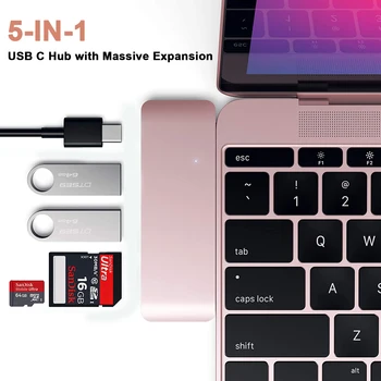 USB C Hub Za čitanje Micro/SD sa 2 USB 3.0 87 W PD Thunderbolt 3 USB Hub Adapter za 2021 iPad Pro M1 2020 MacBook Pro Air M1