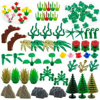 Kreativna Pribor Za Biljke Stablo Trava Vojna MOC Cigle, Blokovi Cvijet List Pogled Na Ulicu Grada Dvorište Igračke Dječji Dar