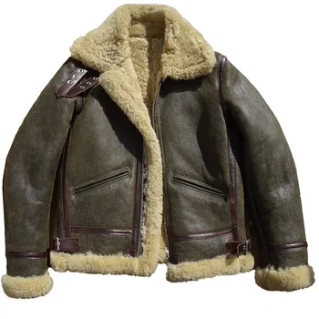 Muška jakna od prave Kože B3 Bomber Let Oblik Od janjeće kože S Krznom U stilu милитари Zimska Debela Topla Odjeća