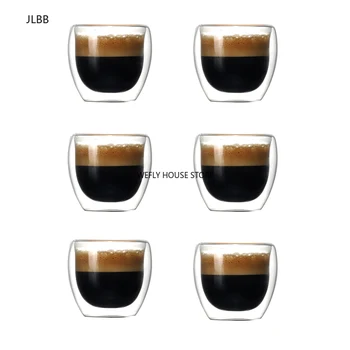 Set šalica kave s dvostrukim stijenkama, 2/6 kom., 80 ml, otporan na toplinu, za čaj, kavu, espresso, skupa pića, 2,7 grama