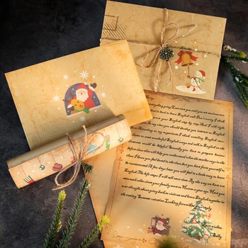 Božićni Starinski Kraft-Omotnica Za Pisma, Skup Papir za Čestitke za Božić Koverte sa Zahtjevima, Papir za pisanje s Naljepnicama