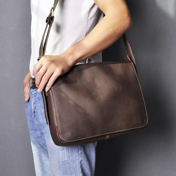 Muška design svakodnevni torbu na ramena, od prirodne kože, Moderan torba preko ramena, 13-inčni torba za prijenosno računalo, Sveučilišna torba za knjige 3164-db