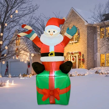 Božićni Napuhavanje Djed Mraz uz Poklon Kutiji Vanjska Dekoracija Led Svjetla Svečani Dekor za Božićni domjenak Kućni Vrt Dvorište Travnjak