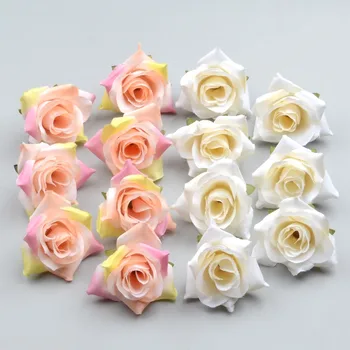 100PC DIY Umjetni Bijele Ruže od Svile Cvijeće Krunica Za Uređenje Kućne Svadbene Zurke Vijenac Poklon Kutija Scrapbooking Lažni Cvijeće