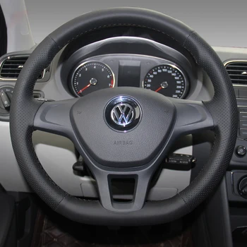 Poklopac volana Automobila Crna Ručno Šivanje od Pruća Umjetna Koža Противоскользящая Za Volkswagen VW Golf 7 Mk7 New Polo 2014 2015