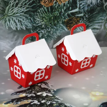 20шт Božićni kuća stil Božićni Poklon Kutija Papir Poklon Paket Slatkiša Papirnatu vrećicu Kraft Bombon Kutija Keksa Večernje Potrepštine Crvena kućica