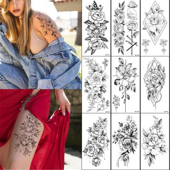 Vodootporan Crni Cvijet Tetovaže Naljepnice Realan Lažni Periva Ruže Tetovaže Naljepnica Za Odrasle Body Art Noge Ruka Kreativna Tetovaže