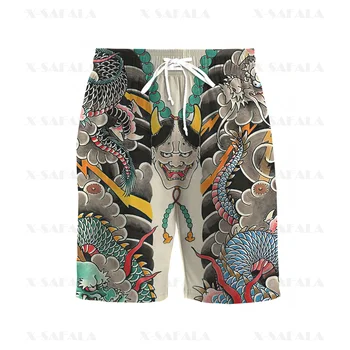 Japanska Umjetnost Maska Samuraja 3D print Muške kratke hlače i Kratke hlače Unisex Kratke hlače s fleksibilnim gumicom u struku Ljetnih aktivnosti na plaži Harajuku Svakodnevno na pertla-1