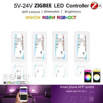 DC5V 12V 24V RGB + CCT/RGBW/RGB/CW Zigbee Inteligentni Kontroler led trake Glasovno upravljanje Za s Echo plus SmartThings ZIGBEE 3,0