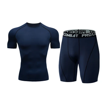 2022 Godina Sportski Odijelo Muška t-Shirt kratki rukav + Kratke hlače od 2 predmeta, Crna, Bijela, Plava Majica, Uske kratke hlače, Sportske Setove za trčanje u teretanu