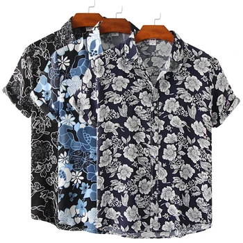Ljetna muška Košulja Od Pamuka I Poliestera Veličine plus Kratkih Rukava U Cvijetu, Havajski Plaže Muške Košulje, Svakodnevne Majice, Košulje Za Muškarce