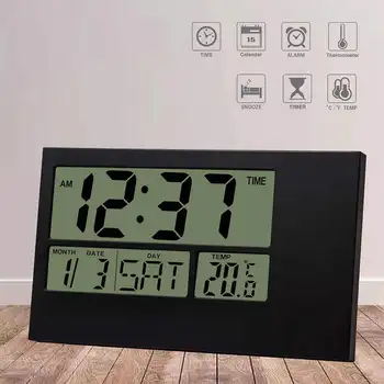 Digitalni Zidni Sat LCD Ukras Kuće Veliki LCD Zaslon Kalendar sa Datumom i danom i temperaturom Ponavljanje Alarma Baterije