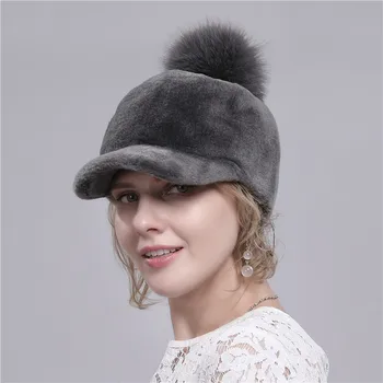 Sombreros de piel de visón real para mujer, bolas de pelo natural , cosido a mano, modernos,cálido, a la moda,de invierno