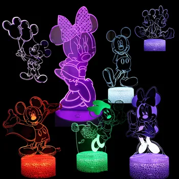 Mickey I Minnie Mouse noćna Svjetla Disney 3D Donald Daisy Noćna Lampa Crtani Dječji Dar Dekor Spavaće sobe Rasvjeta Šarene Igračke