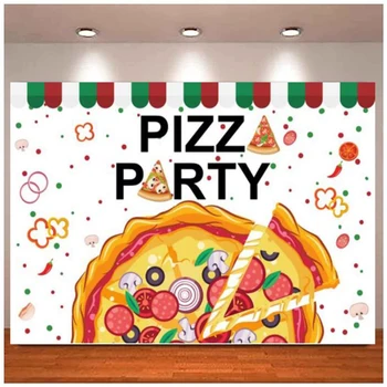Pizza Party Slika Pozadina Kulinarstvo Tema Foto Pozadine Djeca Dječaci Djevojčice Dan Rođenja Novorođenog Ukras Torta Stol Pribor