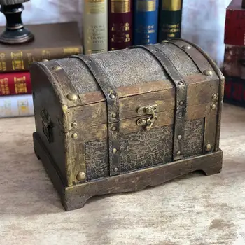 Drveni Klasicni Pirate kovčeg s blagom, bankarski Ukrasnih kutija sa ključem (Kovanice, kutija za pohranu novčanica, dječji dar, mala kutija s lozinkom