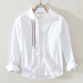 Muška Odjeća 2022 Japanski Trend Svježa Bijela Košulja s dugim rukavima Muška Svakodnevnica Mladih Boja Književnu Slobodna Pamučna Košulja