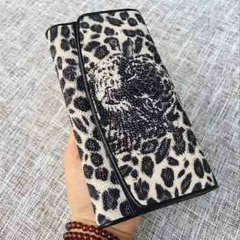 Autentična Prirodna Koža Raže Leopard Tigar Dizajn Ženski Dug Novčanik Od Prave Kože Ženski Veliki Novčanik-Клатч Dama Držač Za Kartice