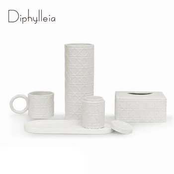 Diphylleia CD Stil Ratana Uzorak Reljefne Keramike Kava Mugs, Bijela Krema Elegantan Vaza Kutija Za Maramice Skup Luksuzni Poklon Za Zagrijavanje