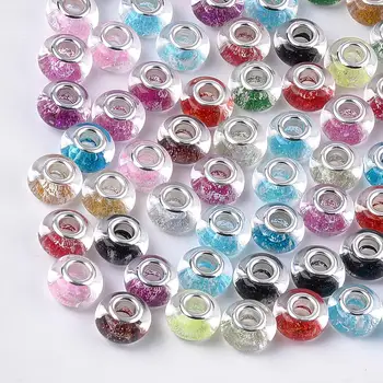 100 kom. europske perle od smole, perle s velikim otvorom Rondelle, Sjajni puder za samostalnu izradu nakita 13,5 ~ 14x8,5 ~ 9 mm, otvor: 5 mm