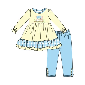 Jesenski odjeća Za djevojčice Žuta suknja s dugim rukavima i Plave hlače Plave Luk s Vezom u obliku nilski Konj Odjeću Za djevojčice