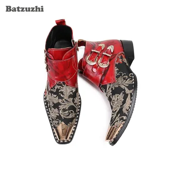 Batzuzhi/muške kožne čizme u stilu rock boots u zapadnom stilu, gospodo večernje vjenčanje cipele s metalnim vrhom i izvijen, dimenzije US6-12