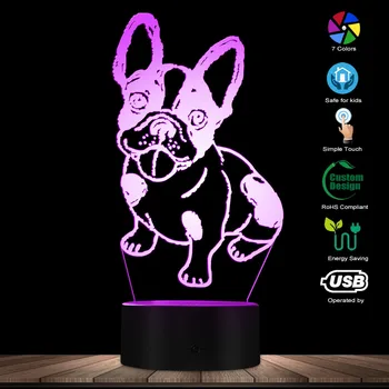 3D Efekt je Debeo Francuski Buldog Ručni Rad Iluzija noćno svjetlo Individualni Dizajn Prilagođeni Naziv Lampe za Francuski Buldog Klub