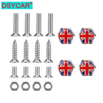 DSYCAR 1 set Kromirani Metal Engleska Britanska Zastava Silikonska Površina Vijci protiv Krađe Auto-Registarskih Oznaka Vijke Okvir Vijke