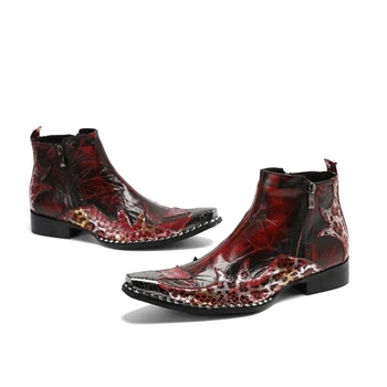 Crvene Čizme od prave Kože s metalnim oštrim vrhom, modeliranje Vjenčanje Čizme, muške Svakodnevne visoke cipele Chelsea u britanskom stilu plus Veličine