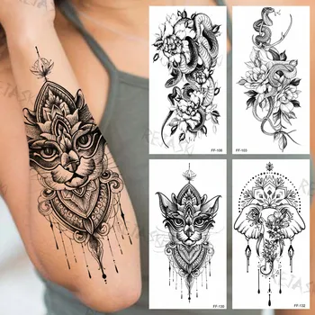 Crna Mačka Privremene Tetovaže Od Kane Za Žene I Djevojčice Realno Zmija Slon Flora Lažna Tetovaža Naljepnica Ruku Stražnji Tetovaža Kreativno