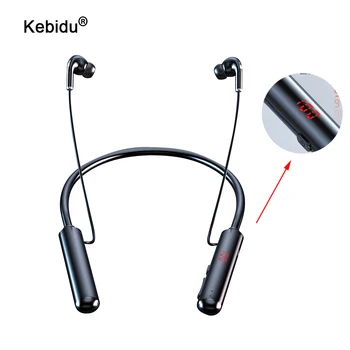 kebidu Magnet 60 Sati Izdržljivost Bluetooth Stereo Slušalice Bas Bežične Slušalice Vratne Maramicu Snaga Led Zaslon Slušalice, TF Kartica