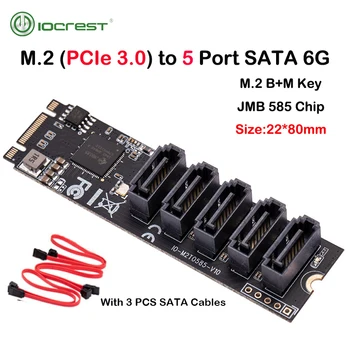 IOCREST M. 2 (PCIe 3.0) do 5 SATA portova III 6G SSD Adapter i kabel SATAIII podržava UEFI PCIe Gen3x2 Bez RAID čip Jmb 585