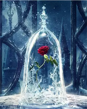 DIY 5D Diamond Slika Disney Ruže u Staklenoj Kupoli Ljepotica i Zvijer Prožeti Ruža Skup križićima Home Dekor Poklon