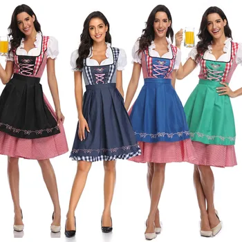 Odrasle Žene Oktoberfest Дирндл Karneval Party Bavaria Pivo Haljina Za Djevojčice Crveno Checkered Haljina Pregača Odijelo