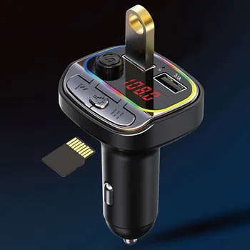 Bežični Bluetooth 5,0 + EDR specifikacija za bluetooth i FM odašiljač, Mp3 Radio Adapter 2 USB Punjač AUX Auto Šarene Okolna Rasvjeta FM odašiljač