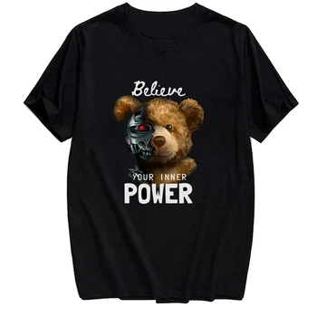 CLOOCL/ t-Shirt od čistog pamuka, Funky Ljetna majica s likom Medvjeda i Robota, Muške i Ženske Majice sa 3D Ispis, Vrhovima, Zabavne Crne Pamučne Majice