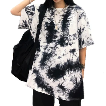 Harajuku Kravata Bojenje Gradijent Za Žene Majice kratkih Rukava Slobodne Svakodnevne Majice Gotičkom Stilu Par Prigodna majica