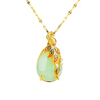 Čisti prirodni kamen paun privjesci, ogrlice za žene 2020 moda 24 zlatni feniks privjesak lanac ogrlice ogrlice nakit poklon