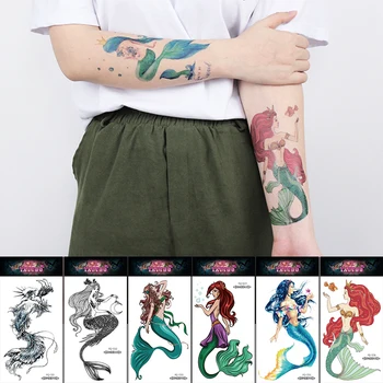 rukav sirena privremena tetovaža ruku zglob crtani film princeza tetovaža za djecu djevojčice sjaj ljepilo tetovaža riba ocean akvarel