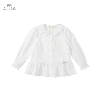 DK1220821 dave bella/jesen odjeća za djevojčice od 5 do 13 godina, dječje modne monotono majica s natpisom, moderan majice visoke kvalitete za djevojčice