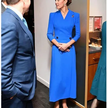 Novi Dizajn Moderan Donje Duga Haljina Trapeznog Oblika S Dugim Rukavima Princeza Kate Middleton, Ženske Haljine