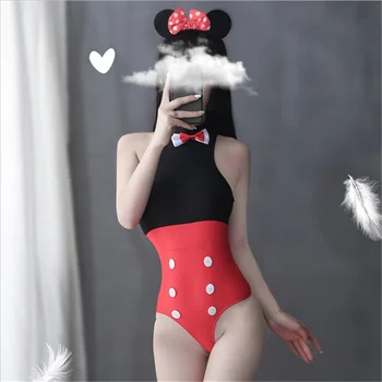 Seksi Slatka Kawayii Mickey I Minnie Strip Animacije Crtani Stil Školski Kupaći Kostim Komplet Donjeg Rublja Cosplay Uniforma Mami Body