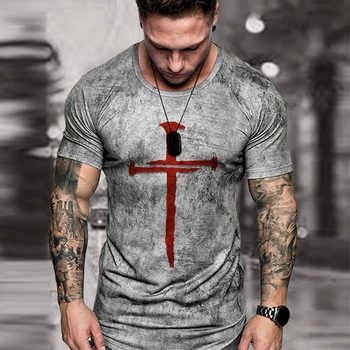 Moda Majica SA 3D Ispis U obliku Križa Za Muškarce, Ljetne Sportske Prozračne Majice Kratkih Rukava, Svakodnevne Muške Majice Za Fitness