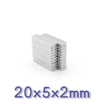 10/20/50/100/150/200 kom 20x5x2 Jak Blok Magneti N35 Stalni Magnet Неодимовый 20*5*2 Pravokutni Редкоземельный Magnet 20x5x2 mm