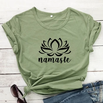 Namaste, t-shirt s Cvijetom Lotosa, Estetski Godišnja Ženska t-Shirt s Grafičkim Веганским Uzorkom, Zabavna Ženska t-Shirt Za vježbanje joge, Poklon Majica, Izravna Dostava
