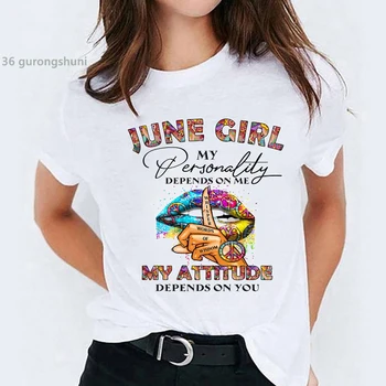 June Djevojka je Moja Osobnost ovisi od Mene Poklon za rođendan, Majice za djevojčice, Ženska Odjeća, Ženska t-Shirt s Grafičkim po cijeloj površini, Vanjska Odjeća