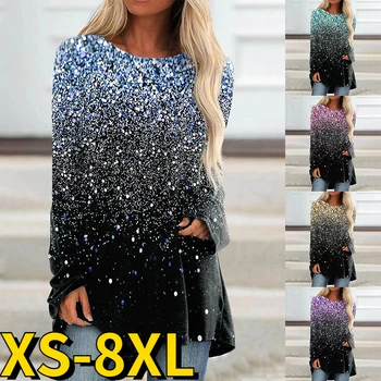2022 Ženska casual majica za praznik, Elegantna Majica Dugi Rukav, Jesen-Zima, dan-to-dan Pulover Okruglog Izreza i 3D Slikom, Majica sa po cijeloj površini