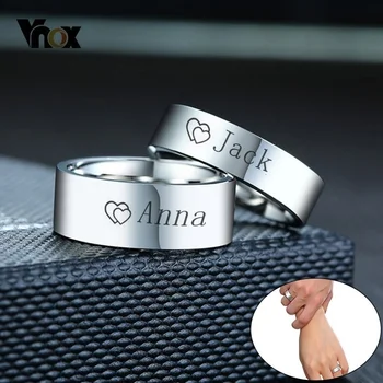 Vnox Besplatno Prilagođeno Ime Ljubavi Par Vjenčano Prstenje za Žene Muškarac Nikada Ne Blijedi Boja Nehrđajućeg Čelika Na Red Obećanje Anel