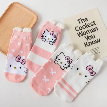 Hellokitty/Ljetne Nove Kratke Čarape za djevojčice, Kawaii Sanrio, Crtani Roza Mačka Uši, Prozračne i Udobne Plitki Čarape